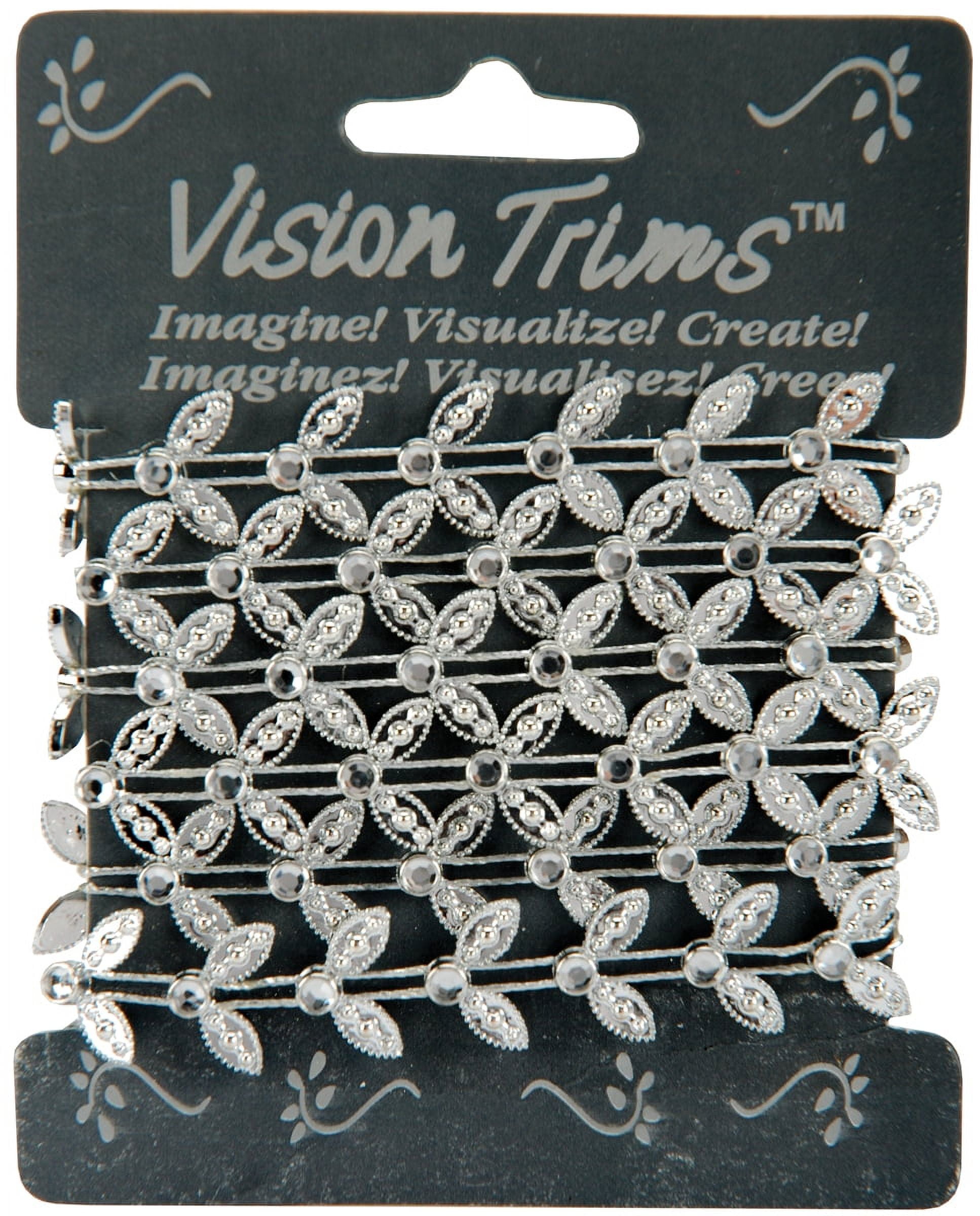 Vision Trims 93298 Geinuine Rhinestone Trim Leaf 36 in. Silver