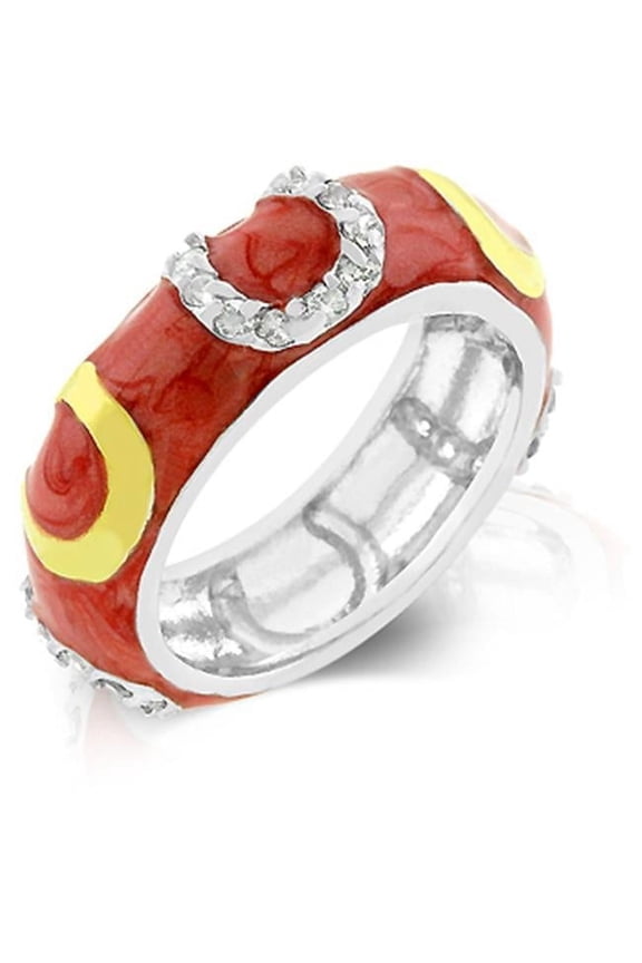 Genuine Rhodium Plated- 18k Gold Plated Horseshoes and Pink Enamel Overlay with Handset Clear CZ Eternity Ring - Size 10