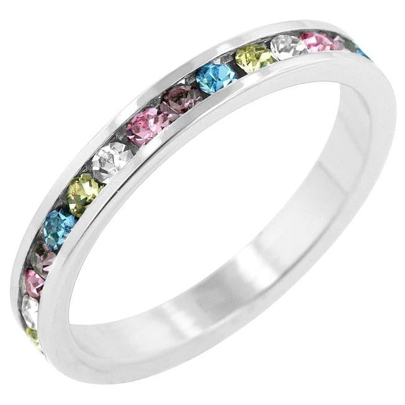 Genuine Rhodium Plated Channel Set Eternity Band with Assorted CZ ...