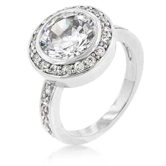 Genuine Rhodium Plated Clear CZ Engagement Ring in Silvertone - Size 7