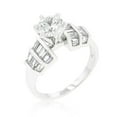 thumbnail image 1 of Genuine Rhodium Plated Engagement Ring with Tapered Baguettes Bar Set Around 1.7 Carat Center Stone in Silvertone - Size 6, 1 of 1