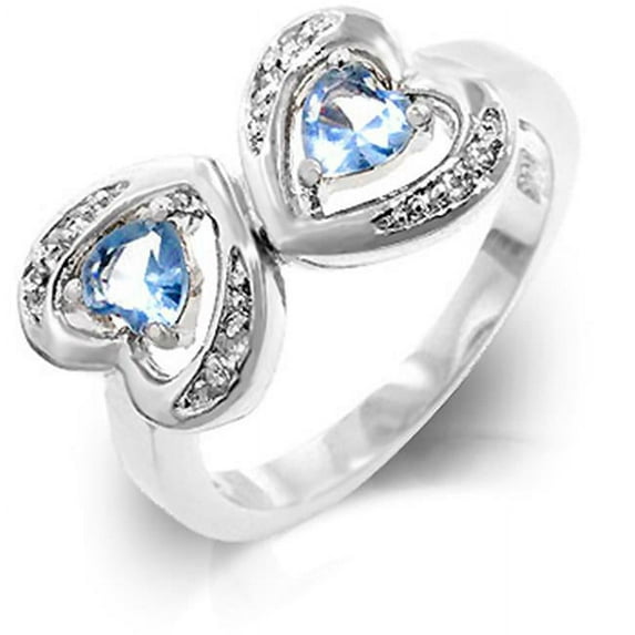 Genuine Rhodium Plated Fashion Ring Featuring Mirroring Hearts with Channel Set Round CZ and Prong Set Heart Cut CZ in Silvertone - Size 5