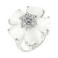 thumbnail image 1 of Genuine Rhodium Plated Floral Ring with Prong Set Cats Eye CZ and Round Cut Clear CZ Center Stone in Silvertone- Size 9, 1 of 1