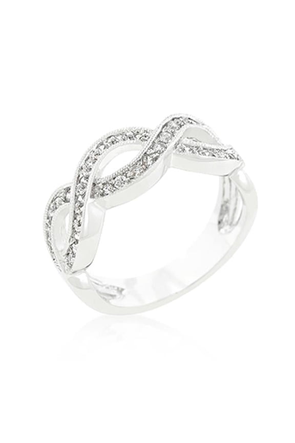 Genuine Rhodium Plated Infinity Band with Pave Cubic Zirconia Set in Silvertone - Size 5
