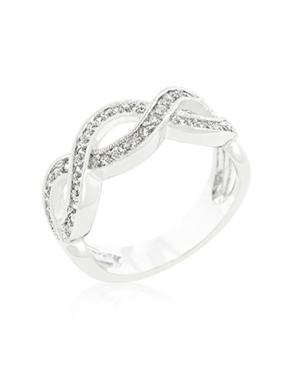 Genuine Rhodium Plated Infinity Band with Pave Cubic Zirconia Set in Silvertone - Size 9