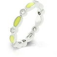 thumbnail image 1 of Genuine Rhodium Plated Link Style Stacker Ring with Yellow Enamel Finish and Bezel Set Round Clear CZ in Silvertone - Size 6, 1 of 1