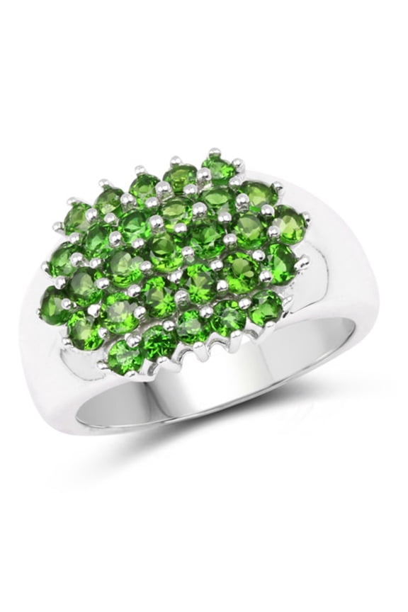 Genuine Round Chrome Diopside Ring in Sterling Silver - Size 6.00