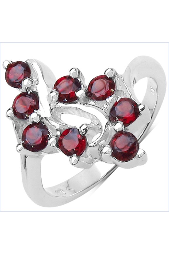 Genuine Round Garnet Ring in Sterling Silver - Size 7.00