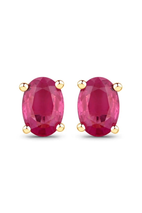 Genuine Ruby Stud Earrings 1.04 Ct Oval Pink Ruby 10K Yellow Gold July Birthstone Gift