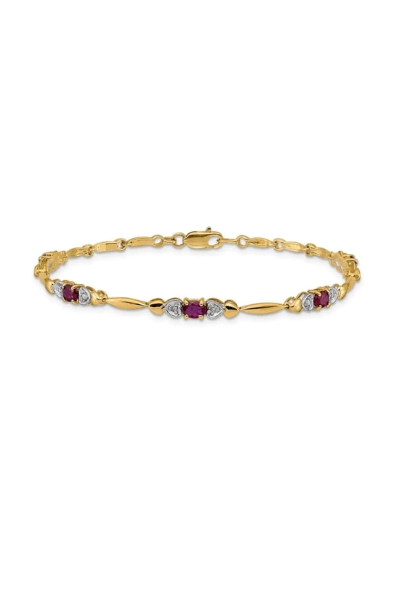 Ruby Diamond Heart Bracelet for Women Polished 1.1 Carat 14K Yellow Gold Anniversary Gift