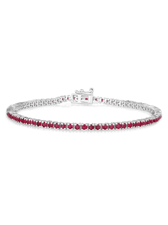 Ruby Tennis Bracelet in 925 Sterling Silver 3.35 Ct Round Cut Rhodium Plated July Birthstone for Women