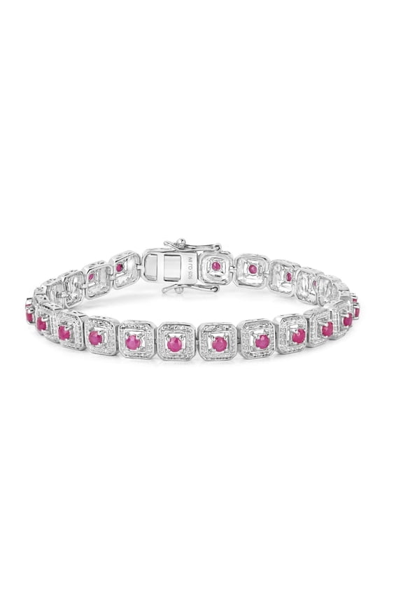 Genuine Ruby Bracelet in Sterling Silver 3.12 Carats Round Shaped Pink Tennis Jewelry For Her