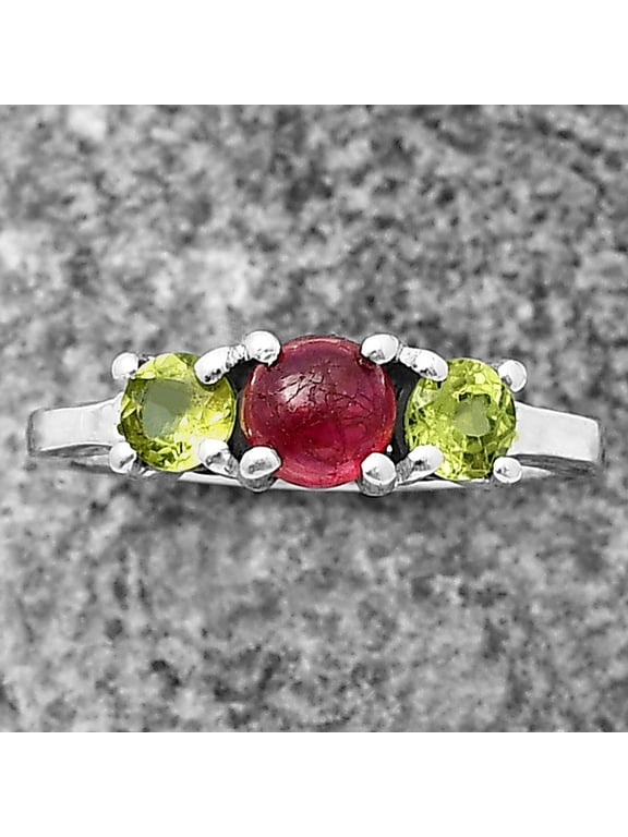 Genuine Ruby & Peridot 925 Sterling Silver Ring s.5 Jewelry DGR1122_G_5 R-1047