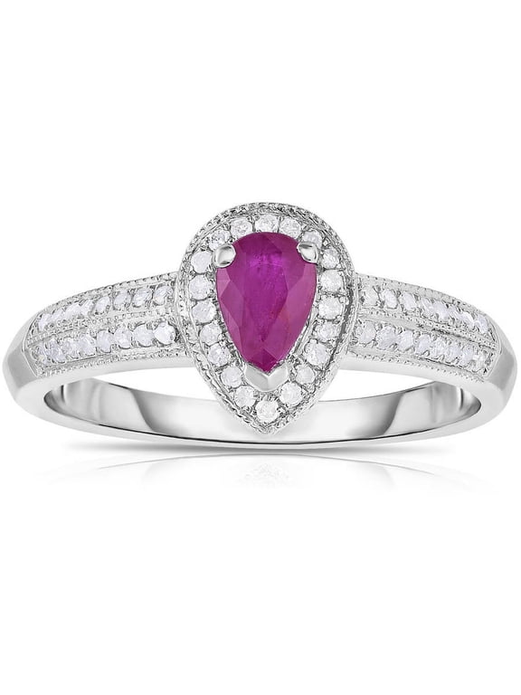 Genuine Ruby and Diamond 10kt White Gold Ring