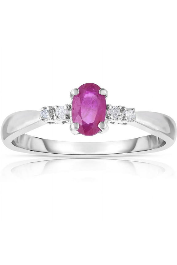 Genuine Ruby and White Diamond 10kt White Gold Ring