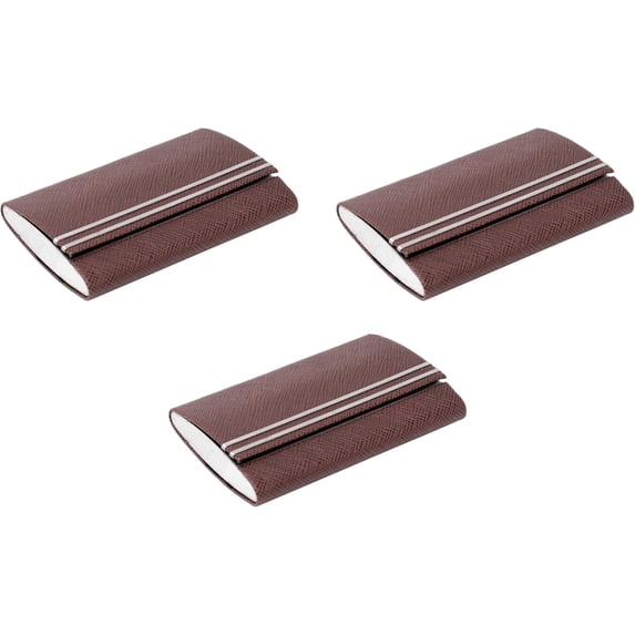 Set of 3 Double Sided Faux Saffiano Leather Business Card Cases (Brown, Stripes)