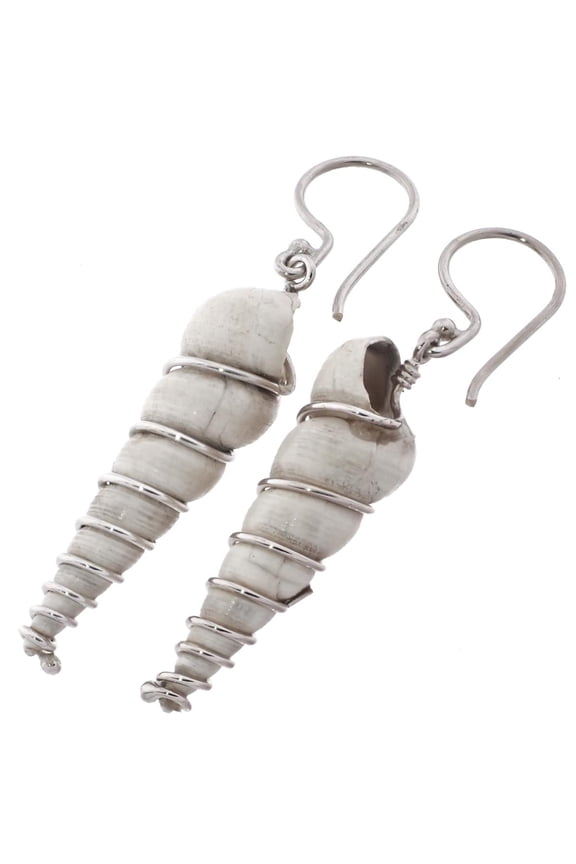 Genuine Sea Shell Fossil 925 Sterling Silver Dangle Drop Earrings, 1 1/4"