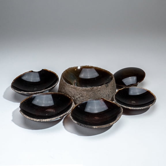 Genuine Set of Five Banded Agate Nesting Dishes (3.4 lbs)