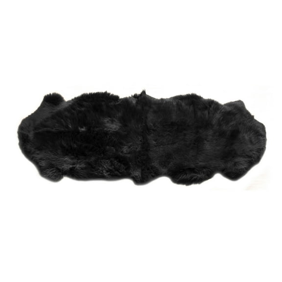 Genuine Sheepskin Rug Extra Soft Natural Pelt Black , Double Pelt 2' X 6'