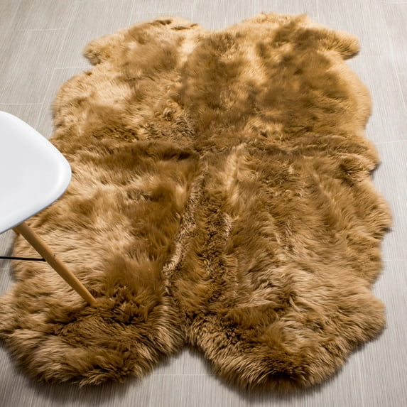 Genuine Sheepskin Rug Extra Soft Natural Pelt Honey Brown , Four Pelt 4' X 6'