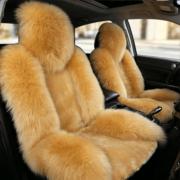 Genuine Sheepskin Seat Covers for Cars SUV Trucks Van RV Front Seats Real, 1pcs, Soft Fur Warm Protector Cushions, Universal fit, Easy Install With Non-Slip Backing