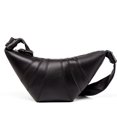 thumbnail image 1 of Genuine Sheepskin Women Hobo Bag, Black Wrinkled Leather Crescent Shoulder Bag, 1 of 4