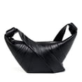 thumbnail image 1 of Genuine Sheepskin Women Hobo Bag, Black Wrinkled Leather Crescent Shoulder Bag, 1 of 8