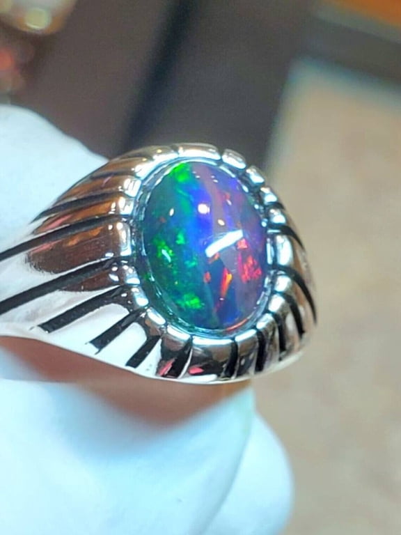 Genuine Silver Opal ring natural opal big opal dark opal opal opal jewelry