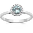 thumbnail image 1 of Genuine Simulated Aquamarine and White CZ Sterling Silver Cushion-Framed Ring, 1 of 1