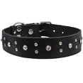 thumbnail image 1 of Genuine Soft Black Leather Crystal Glass Rhinestone Studded Dog Collar 7 Sizes (Neck: 18"-21.5"; 1.5 " Wide), 1 of 2