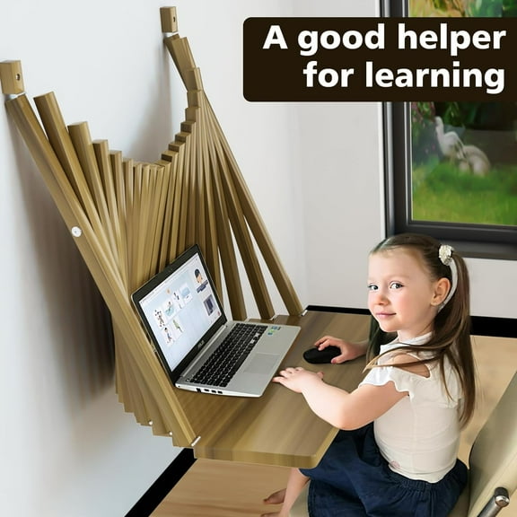 Genuine Solid Walnut Wood Wall Mounted Folding Table, Floating Drop Leaf Desk with Safety Lock, Space-Saving Fold Down Shelf