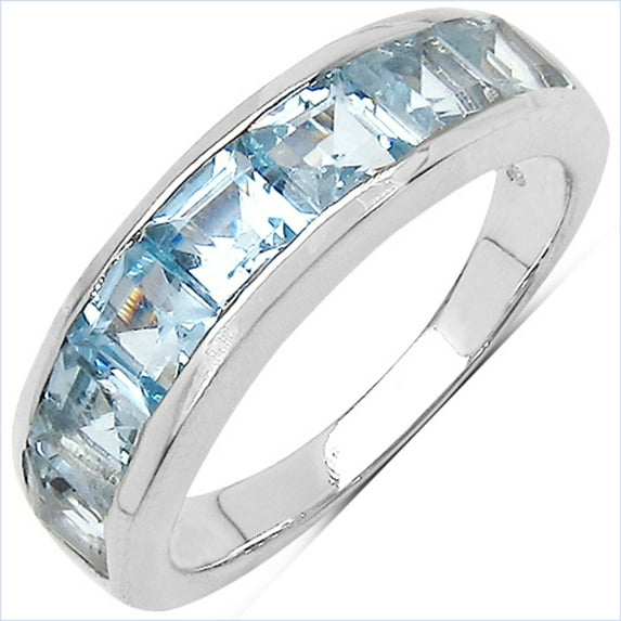 Genuine Square Blue Topaz Ring in Sterling Silver - Size 7.00