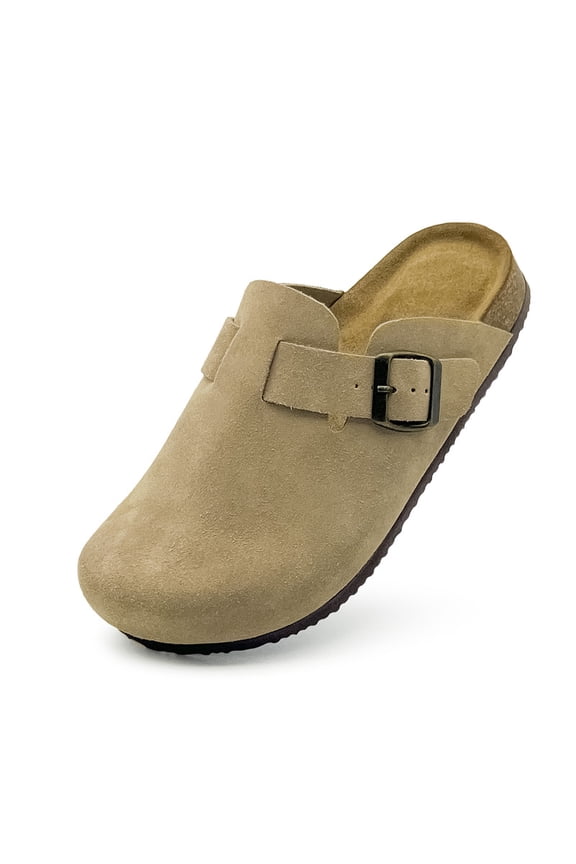 Genuine Suede Clogs for Women Sandals Cork Footbed,Women Slip On Slippers Clog Indoor Outdoor Mules Leather Potato Shoes with Arch Support