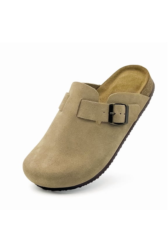 Genuine Suede Clogs for Women Sandals Cork Footbed,Women Slip On Slippers Clog Indoor Outdoor Mules Leather Potato Shoes with Arch Support