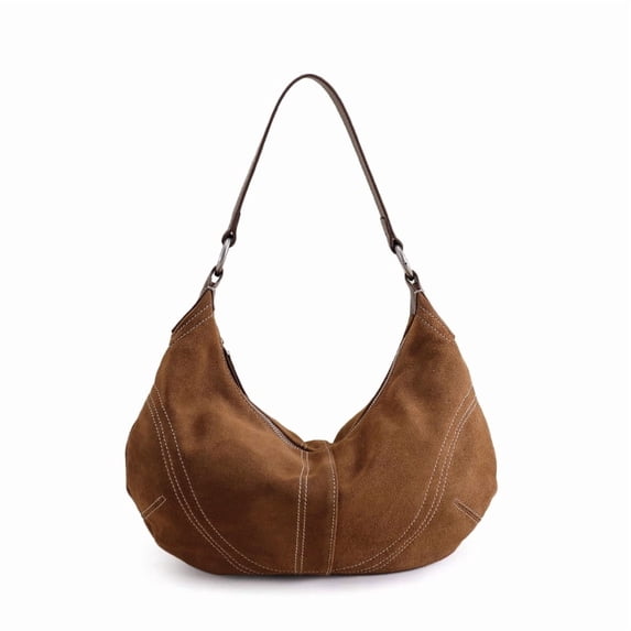 Genuine Leather Hobo Bag, Women's Suede Crescent Underarm Crossbody Handbag Purse