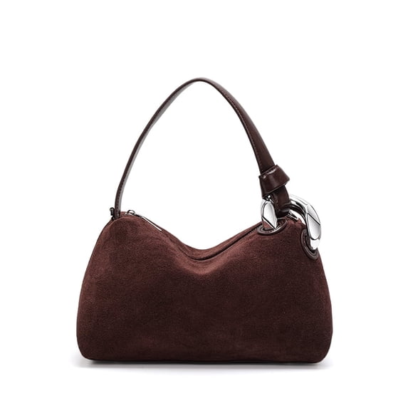 Genuine Leather Hobo Bag, Women's Suede Crescent Underarm Crossbody Shoulder Purse