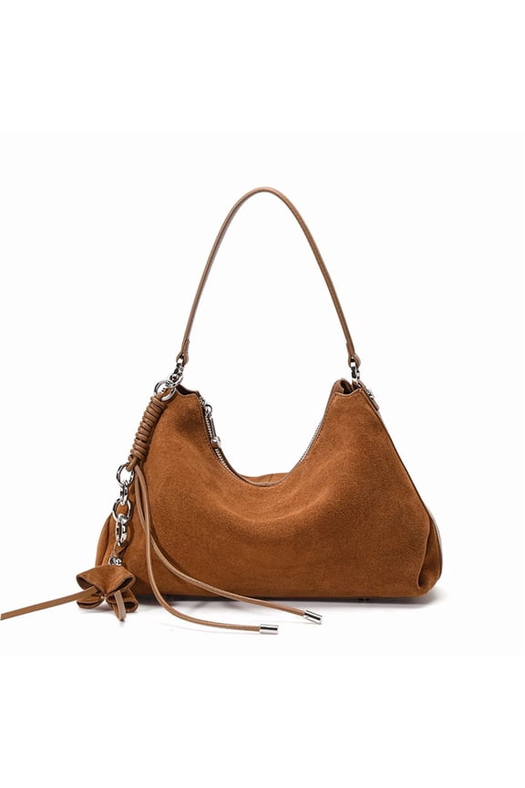 Genuine Leather Hobo Bag, Women's Suede Crescent Underarm Shoulder Crossbody Purse