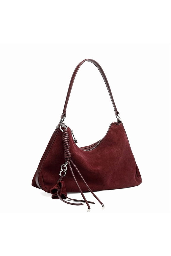 Genuine Leather Hobo Bag, Women's Suede Crescent Underarm Shoulder Crossbody Purse