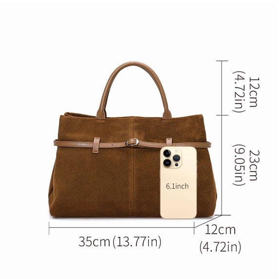Genuine Leather Tote Bag, Women's Suede Handbag Shoulder Crossbody Purse
