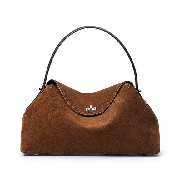 Genuine Leather Flap Bag, Women's Suede Underarm Hobo Shoulder Crossbody Purse