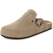 Genuine Suede Leather Clogs for Womens Mens Slip on Mules Antislip Cork Sandals with Arch Support Potato Shoes Buckle Sand