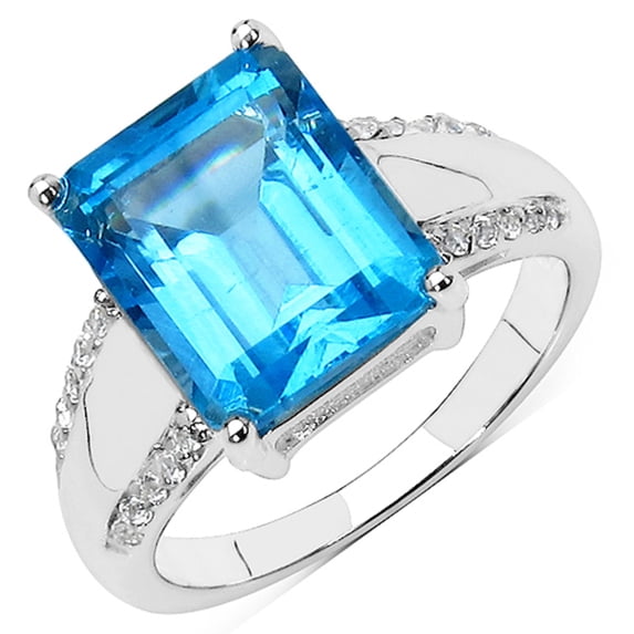 Genuine Swiss Blue Topaz and White Topaz Ring in Sterling Silver - Size 9.00