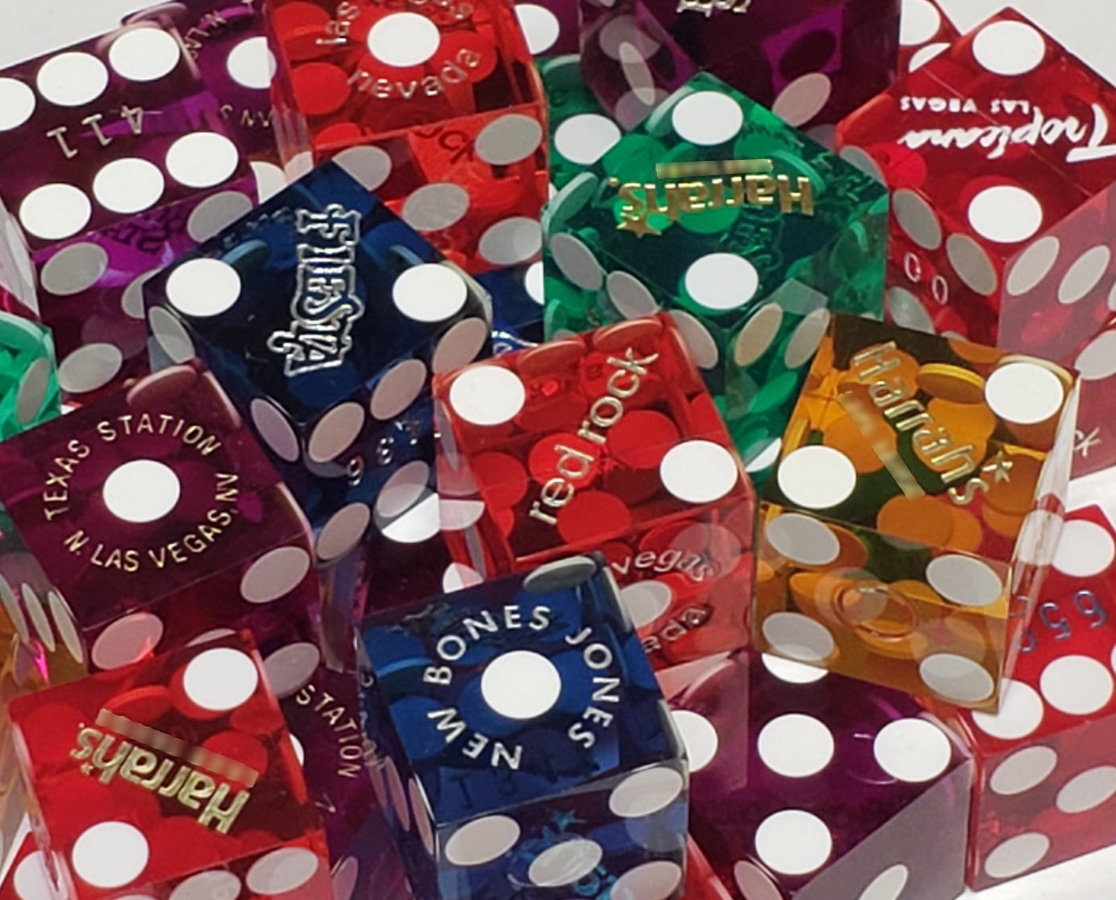 Genuine Table-Played Las Vegas / Nevada Casino Dice (2 Pairs) with Storage Pouch Bundle