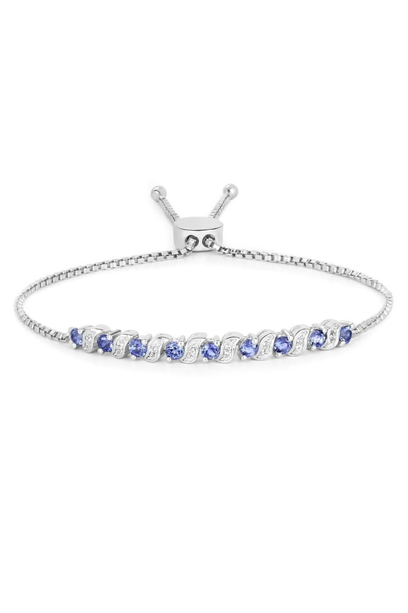 Genuine Tanzanite Bracelet in 925 Sterling Silver Tanzanite and White Topaz Gemstones Lavender Bracelet December Birthstone Lavender Jewelry for Women