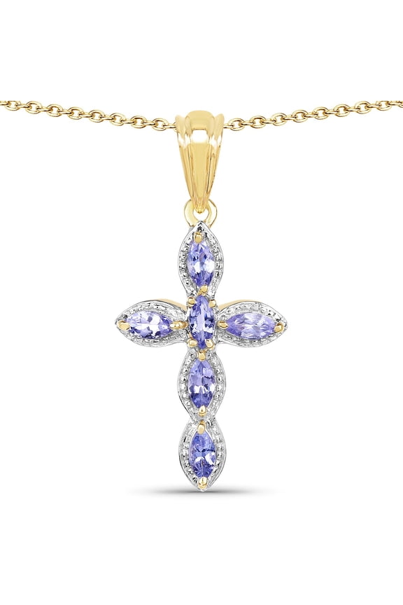 Genuine Tanzanite Cross Pendant Necklace
