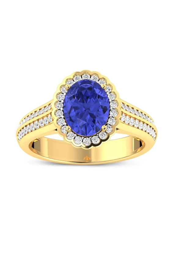 Genuine Tanzanite and White Diamond Bridge Ring
