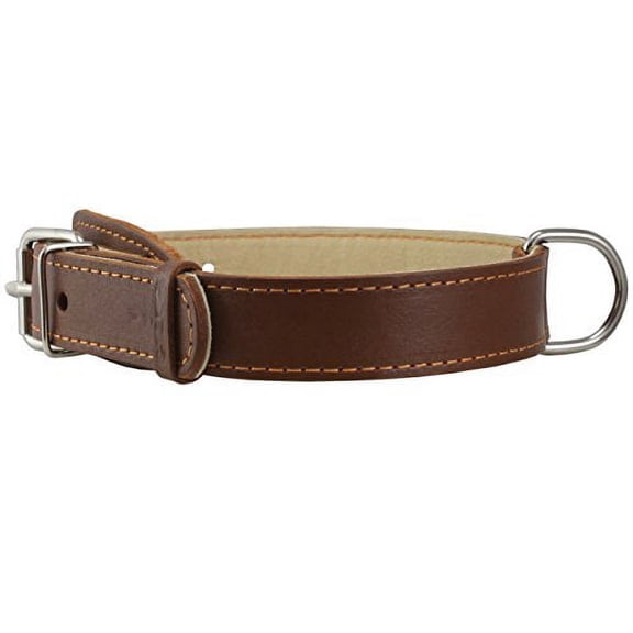 Genuine Thick Leather Collar for Medium Dogs 15"-20" Neck Size, 1" Wide, Brown