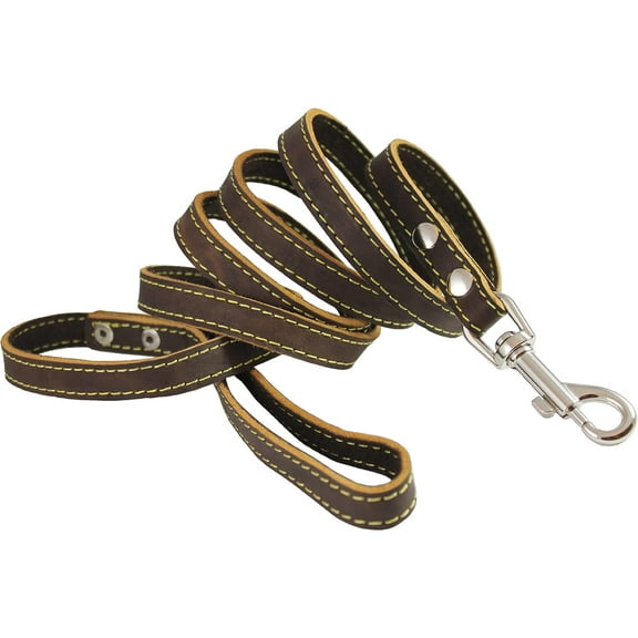 Genuine Thick Leather Dog Leash 5/8" Wide 6 ft, Medium, Large