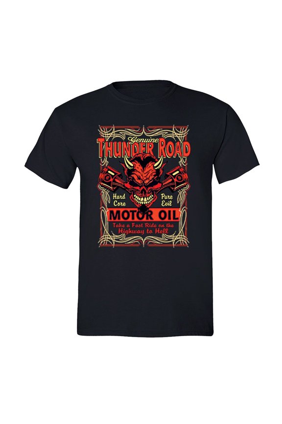 Genuine Thunder Road T-shirt Engine Devil Hard Core Route 66 American Oil Biker