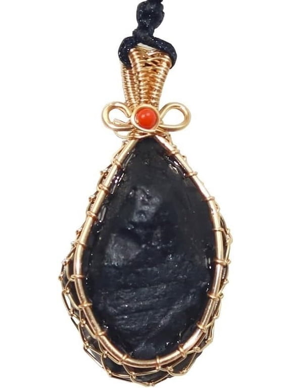 Genuine Tibetan Meteorites Tektite Crystal Necklace,Raw Stone Certified Tektite Pendant,Irregular Shape,BLACK